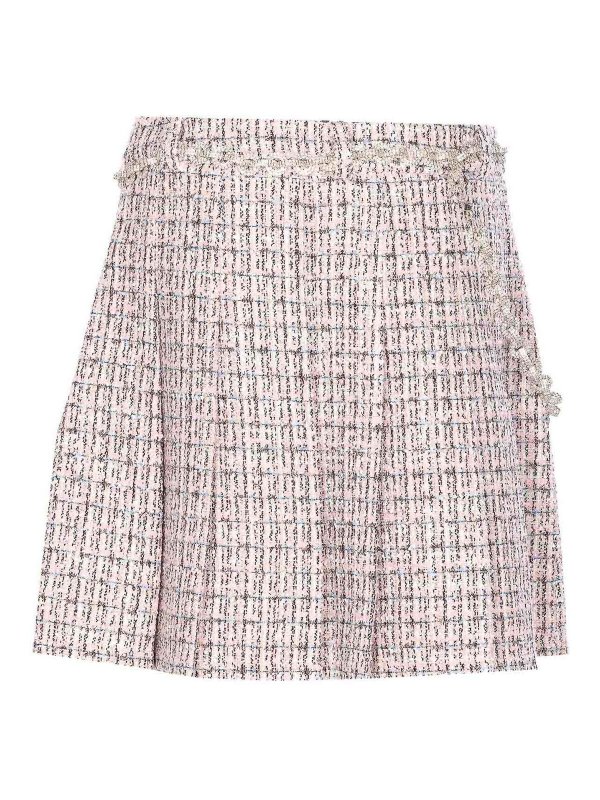 Self Portrait: Knee length skirts & Midi online - Pink Boucle Crystal Belt Mini Skirt