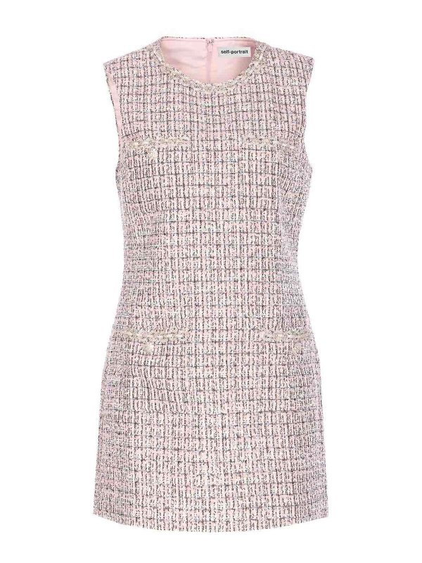 Self Portrait: abiti corti - Mini abito senza maniche rosa boucle