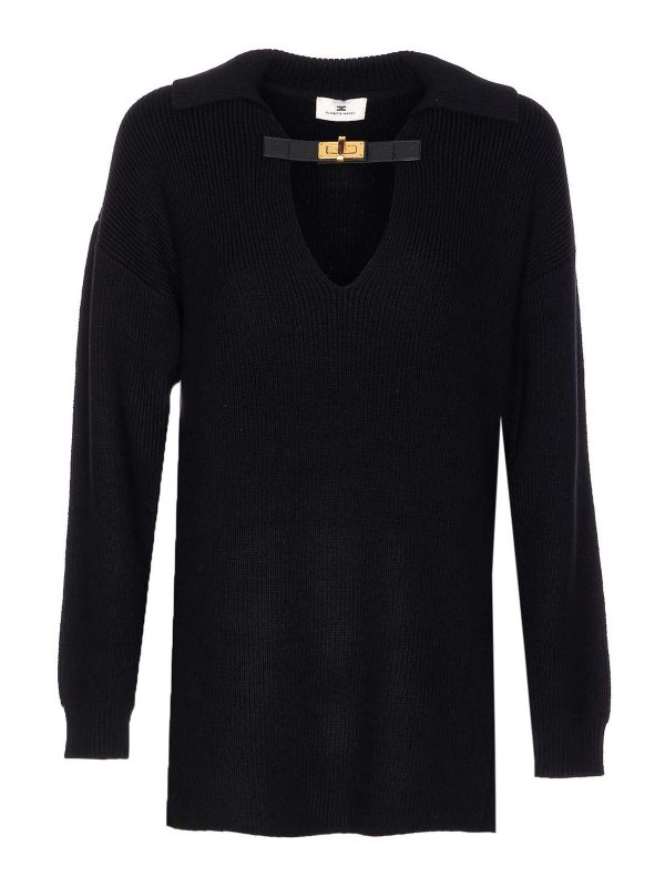 ELISABETTA FRANCHI: crew necks - Black Sweater