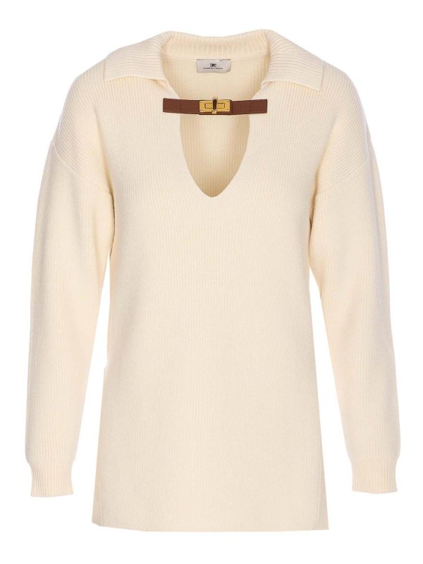 ELISABETTA FRANCHI: maglia collo rotondo - Maglione bianco a maglia