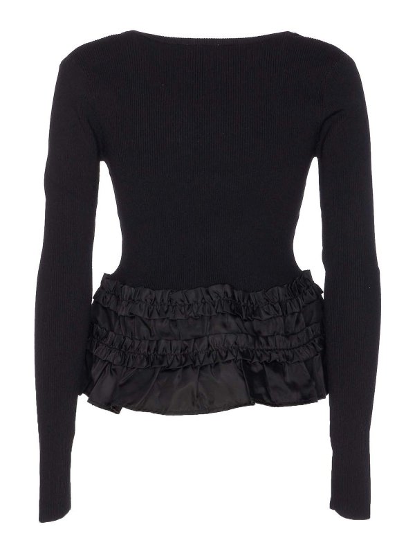 GANNI: cardigans online - Black Melange Rib Knit Cardigan