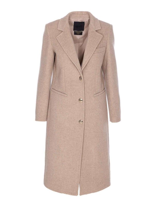 Liu Jo: cappotti corti - Coat beige con pulsanti logo Chiusura