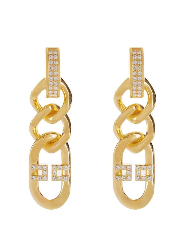 ELISABETTA FRANCHI: Earrings - Gold Logo Pendant Earrings