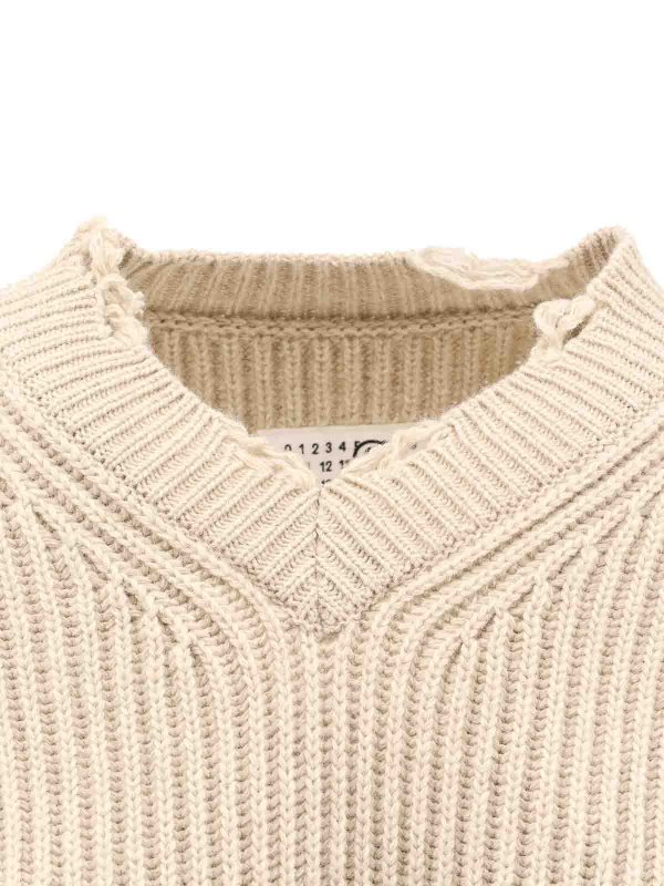 The Best Shops MM6 MAISON MARGIELA: maglia collo a barchetta - Maglia In Misto Lana Con Effetto Distressed