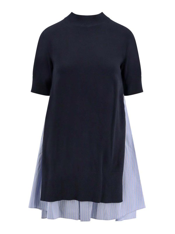 Sacai: short dresses - Cotton dress with fabric inserts