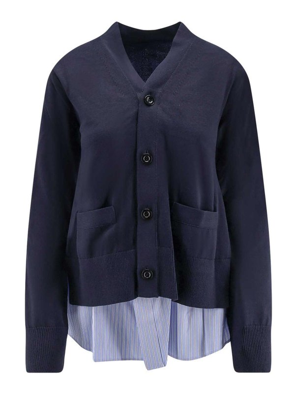 Sacai: cardigans - Cotton cardigan with mesh inserts