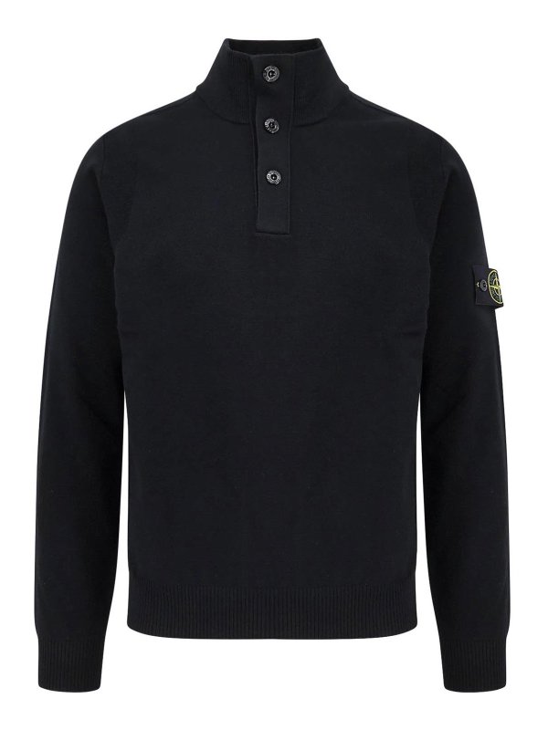 STONE ISLAND: Col bateau - Pull Col Bateau - Noir