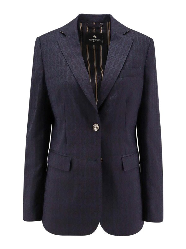 ETRO: blazers - Single -breasted blazer in wool with motif