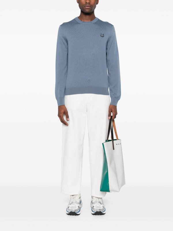 The Best Shops MAISON KITSUNÉ: Strickpullover mit Rundhalsausschnitt - Rundhalspullover - Blau