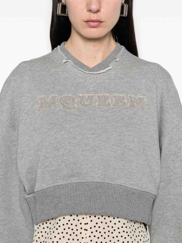 The Best Shops ALEXANDER MCQUEEN: Sweatshirts & Sweaters - Logo Cotton Cropped Sweatshirt