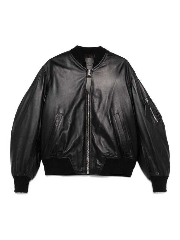 The Attico: casual jackets - Leather Bomber Jacket