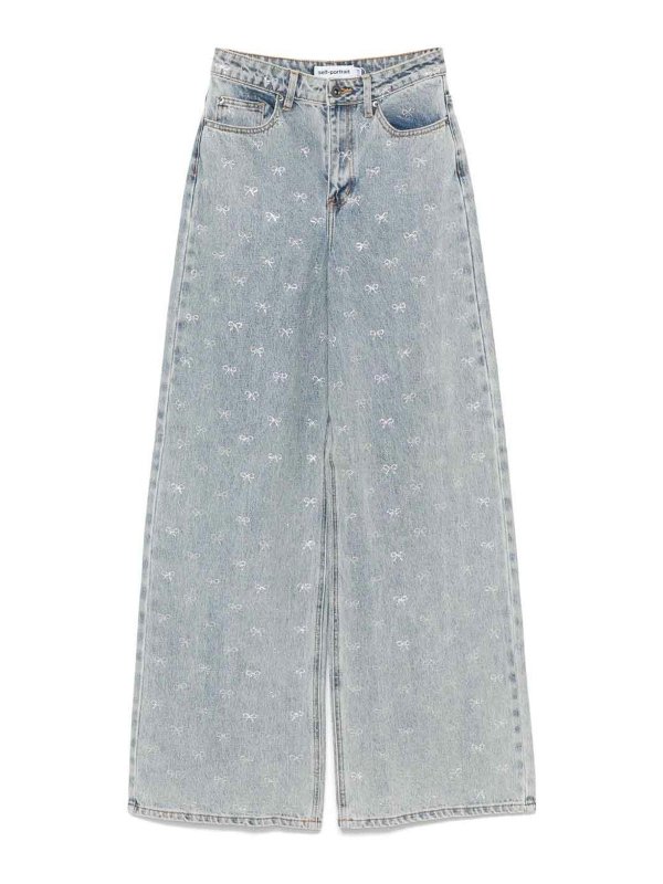 Self Portrait: straight leg jeans - Crystal Embellished Denim Jeasn