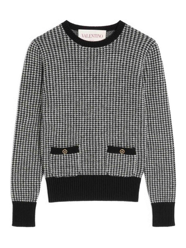 VALENTINO GARAVANI: Strickpullover mit Rundhalsausschnitt - Rundhalspullover - Schwarz