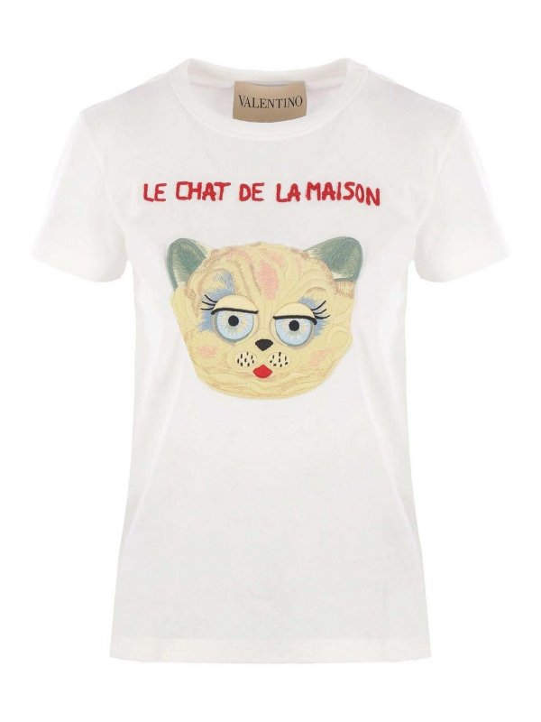 VALENTINO GARAVANI: t-shirts - La Chat De La Maison Embroidered T-Shirt