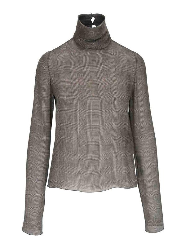 SAINT LAURENT: Tops & Tank tops - Checked Silk Top