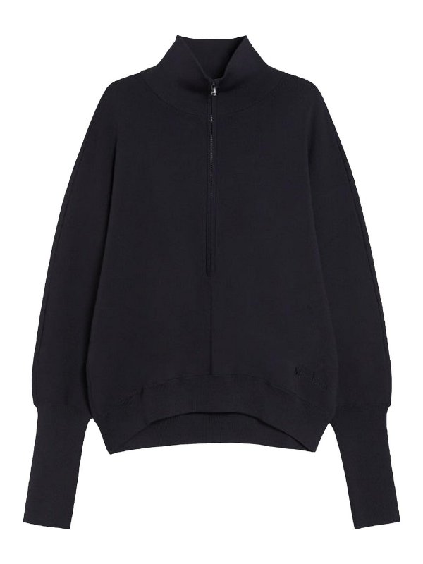 Max Mara: U-Boot-Ausschnitt - U-Boot-Pullover - Blau