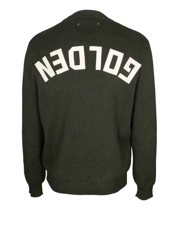 GOLDEN GOOSE: boat necks online - Green cotton sweater with logo on the back