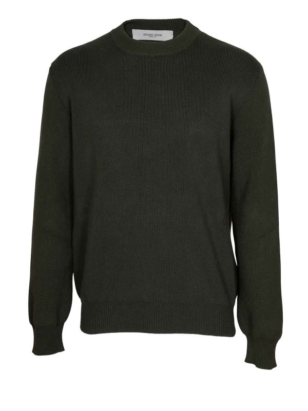 The Best Shops GOLDEN GOOSE: boat necks - Green cotton sweater with logo on the back