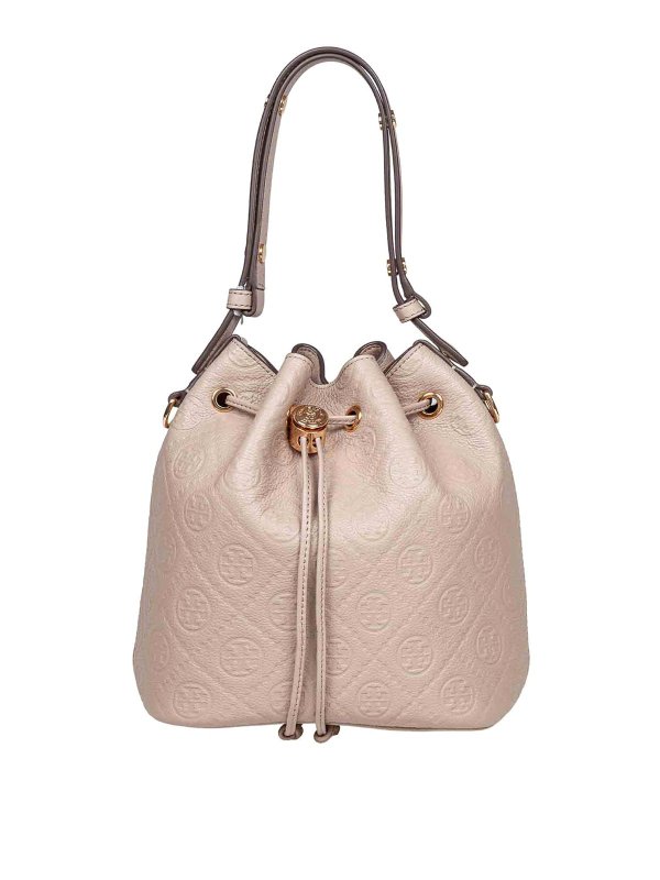 TORY BURCH: Bucket bags - MONOGRAM leather bucket bag clay color