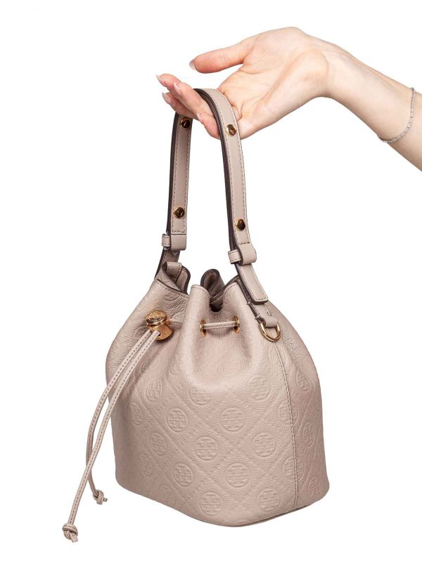 TORY BURCH: Bucket bags online - MONOGRAM leather bucket bag clay color