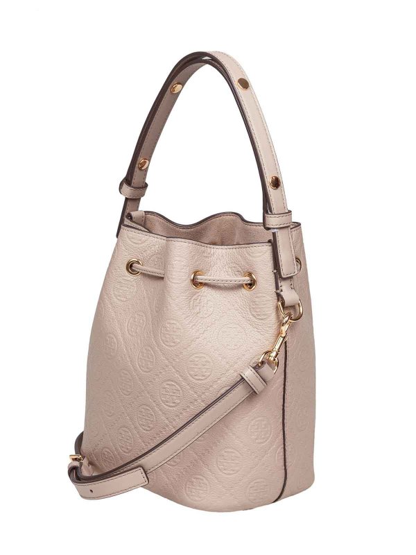 The Best Shops TORY BURCH: Bucket bags - MONOGRAM leather bucket bag clay color