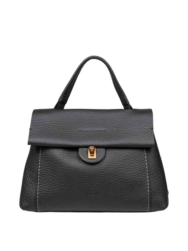 VISONA: totes bags - Visona handbag 21571 in black leather