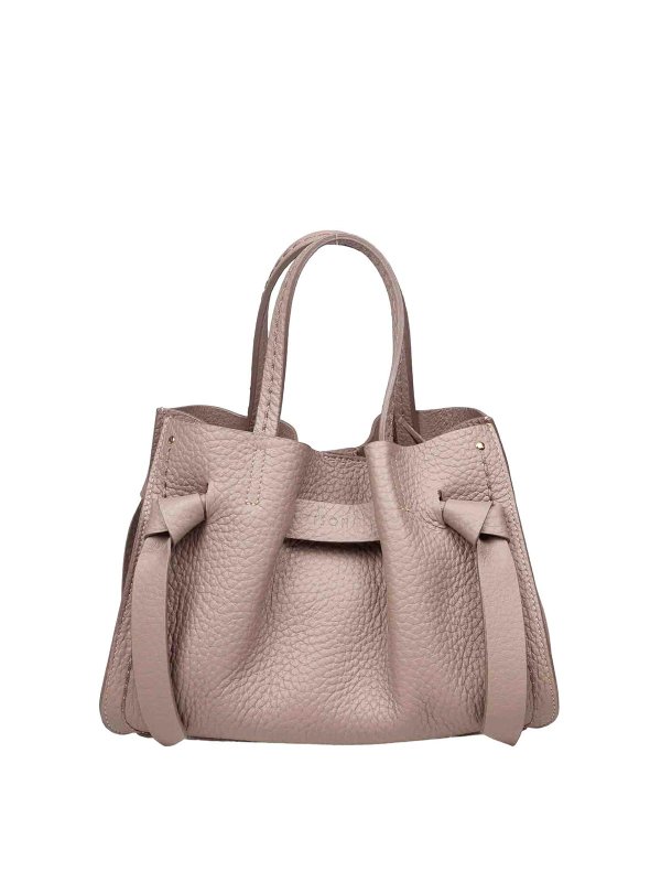 VISONA: totes bags - Visona handbag victory in taupe leather color