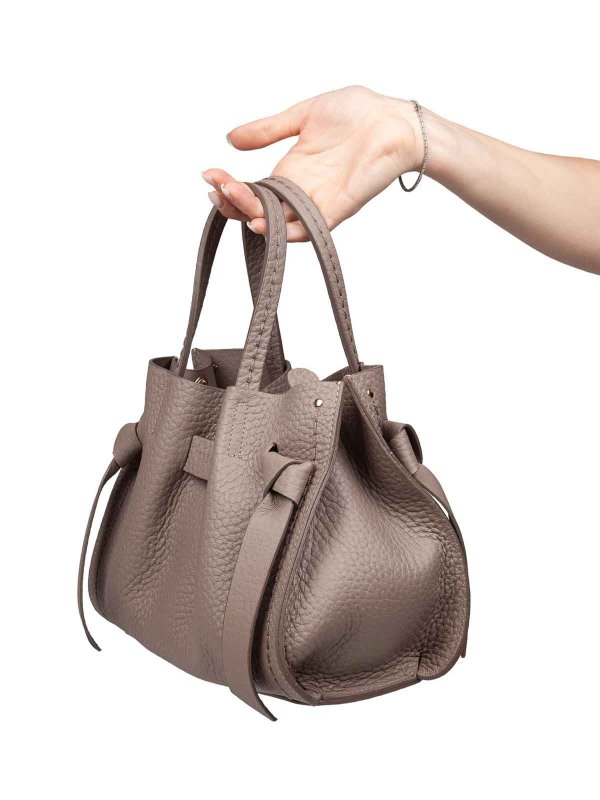 VISONA: totes bags online - Visona handbag victory in taupe leather color