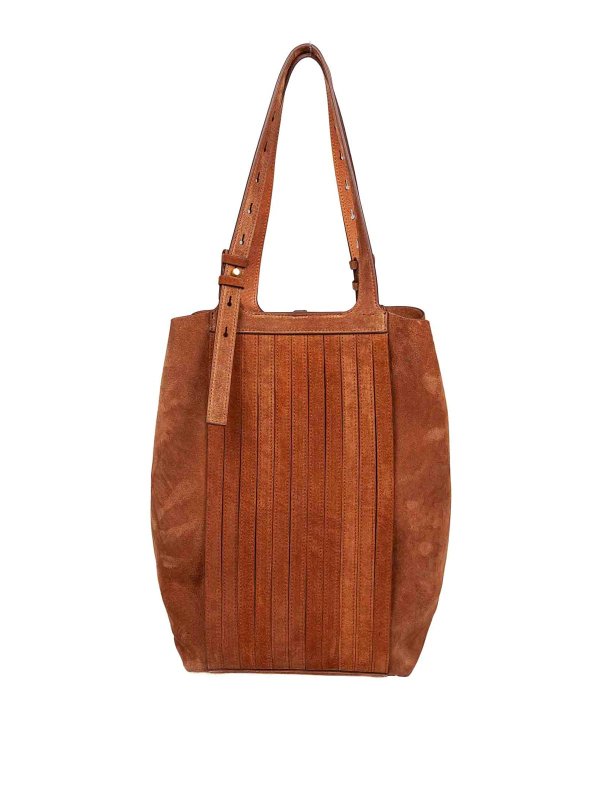GOLDEN GOOSE: totes bags - Shopping 247 in suede with leather fringes