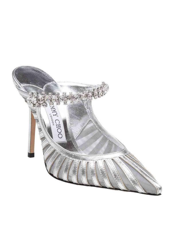 JIMMY CHOO: mules shoes online - Mules in silver leather and tulle