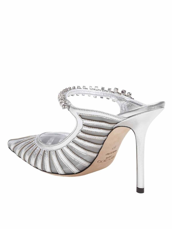 Mules in silver leather and tulle shop online: JIMMY CHOO