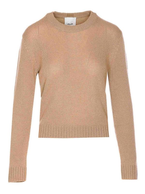 ALLUDE: Strickpullover mit Rundhalsausschnitt - Rundhalspullover - Beige