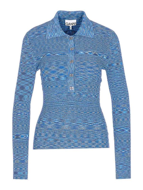 GANNI: ポロシャツ - ポロシャツ - ブルー