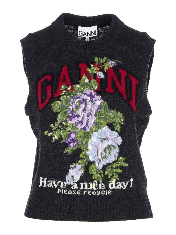 GANNI: vests - Mix Flowers Graphic Vest