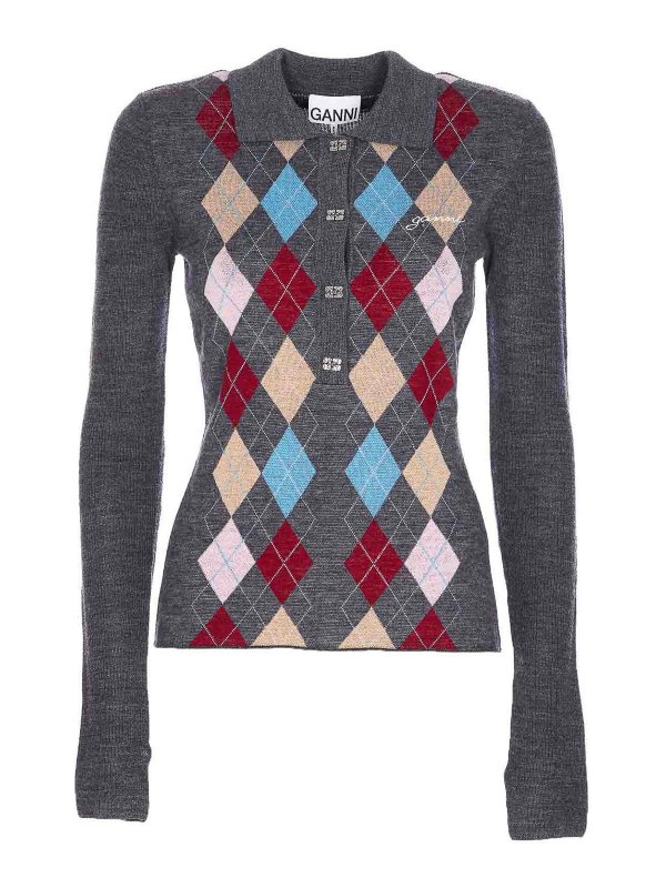 GANNI: Poloshirts - Poloshirt - Grau