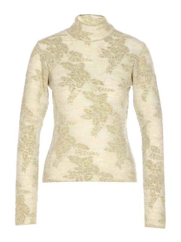 GANNI: Strickpullover mit Rundhalsausschnitt - Rundhalspullover - Grün