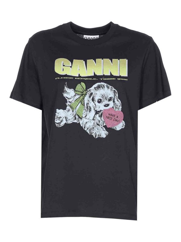 GANNI: T-shirts - T-Shirt - Gris