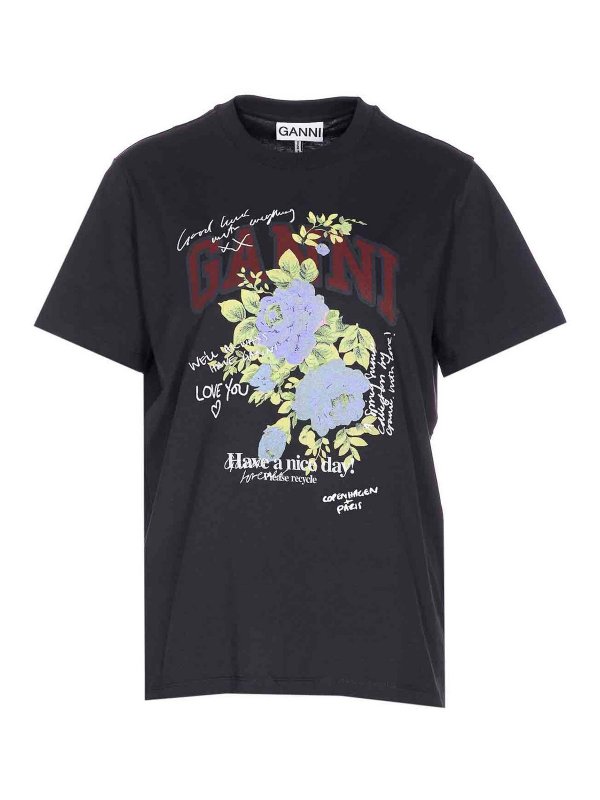 GANNI: T-shirts - T-Shirt - Gris