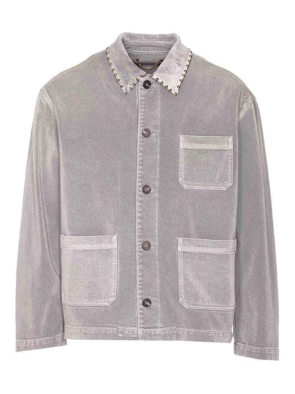GOLDEN GOOSE: denim jacket - Grey Denim Jacket Frontal Buttons Closure