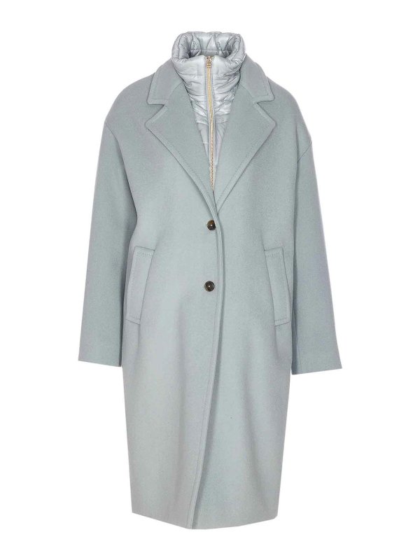 HERNO: short coats - Light Blue Single Breasted Coat Zip