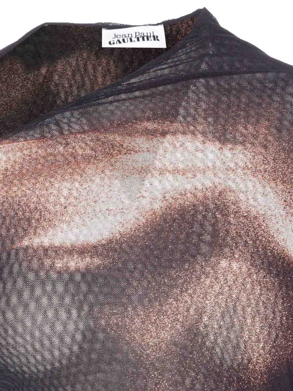 Black Mesh Asymmetric Top shop online: JEAN PAUL GAULTIER
