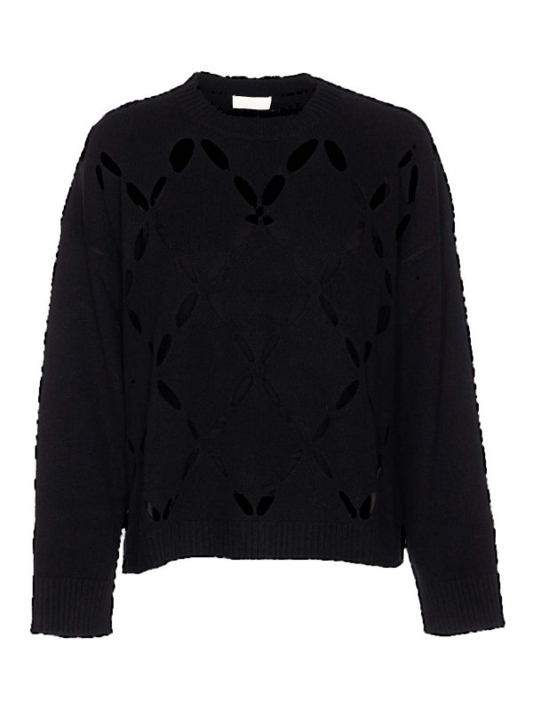 Liu Jo: crew necks - Black Cut Out Sweater