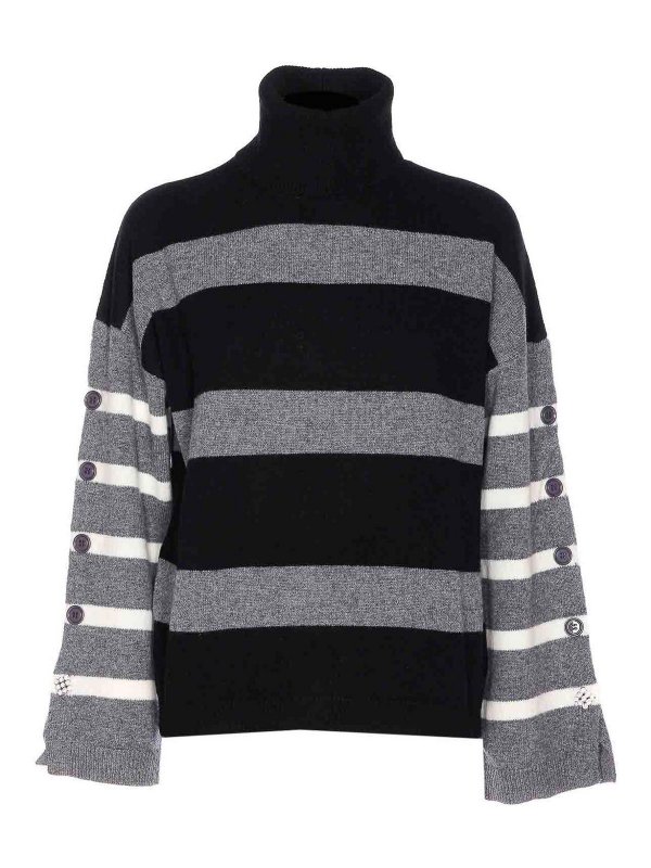 Liu Jo: crew necks - Black And Grey Striped Sweater