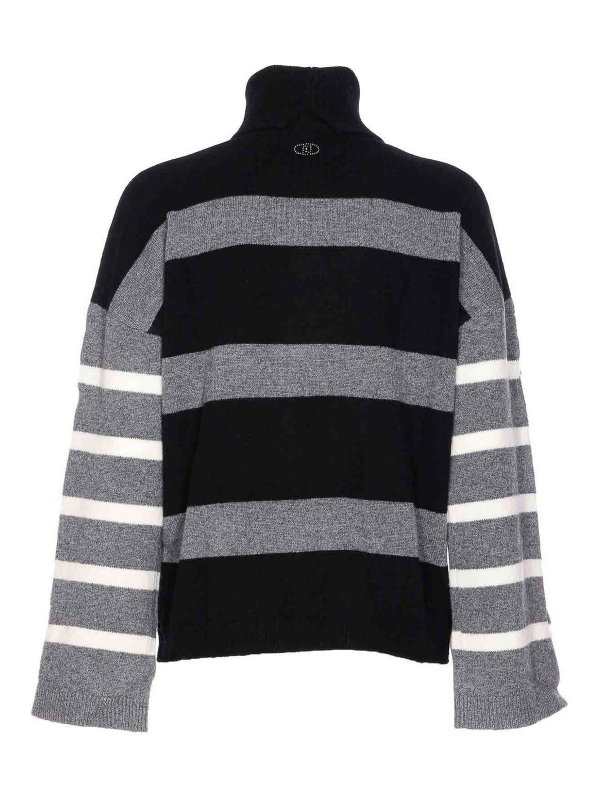 Liu Jo: crew necks online - Black And Grey Striped Sweater