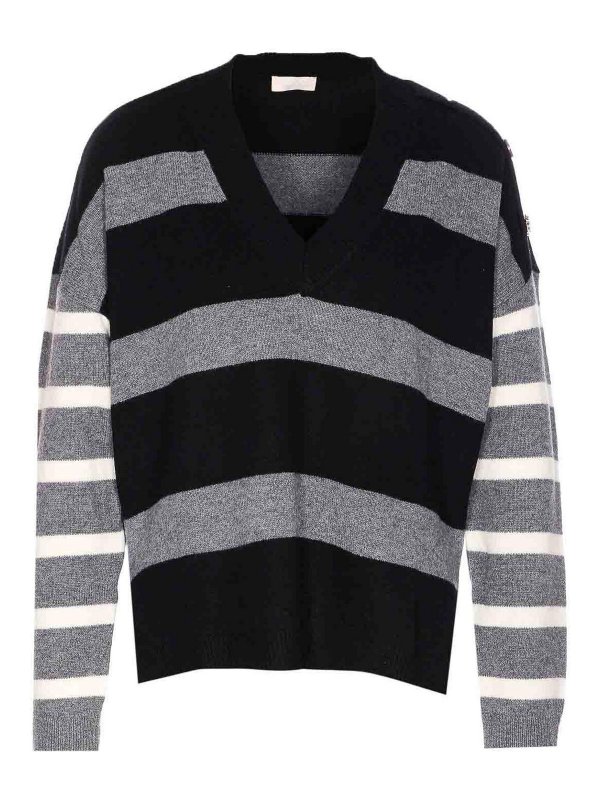 Liu Jo: crew necks - Black And Grey Striped Sweater