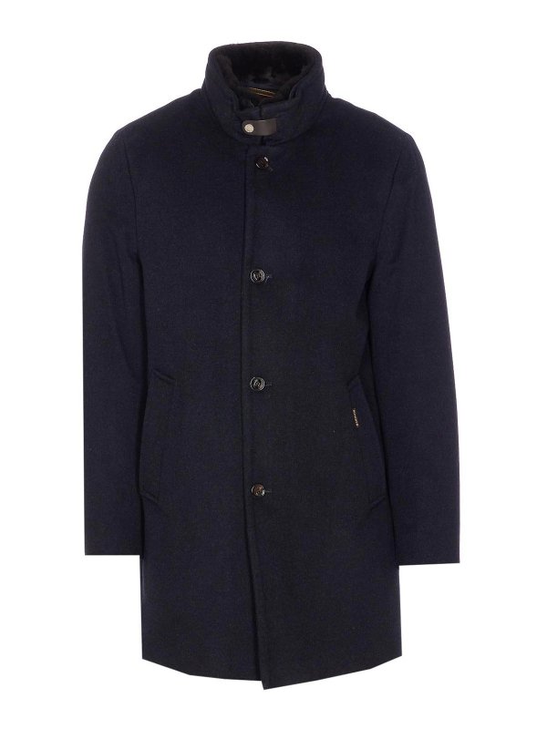 MOORER: padded jackets - Blue Bondfur Down Jacket