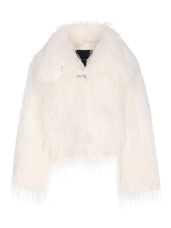 Pinko: Fur & Shearling Coats - White Faux Fur Jacket
