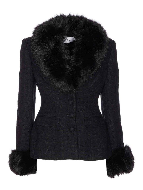 Self Portrait: Pelz und Shearling - Pelz - Schwarz