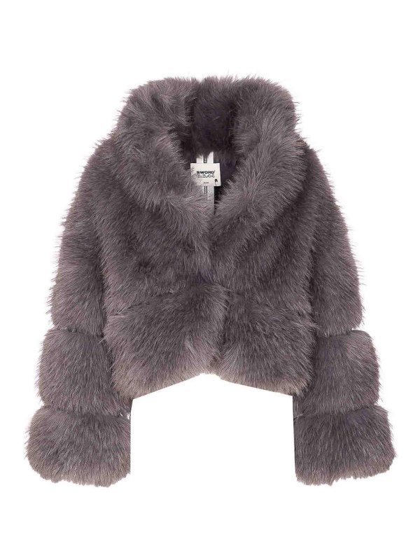 S.W.O.R.D 6.6.44: Fur & Shearling Coats - Grisaille Grey Faux Fur Jacket