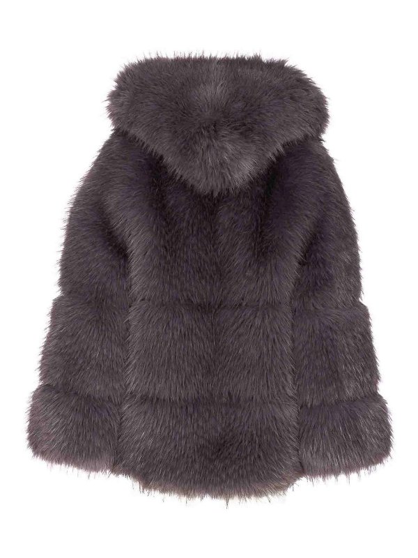 S.W.O.R.D 6.6.44: Fur & Shearling Coats online - Grey Faux Fur Jacket Frontal Hook Closure